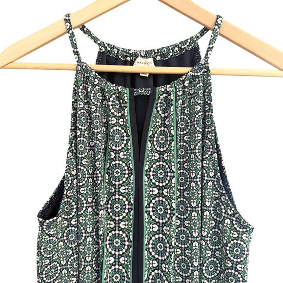 Max Studio Green Medallion Print Dress Sz L Sleeveless Keyhole 33.5” - Picture 3 of 12